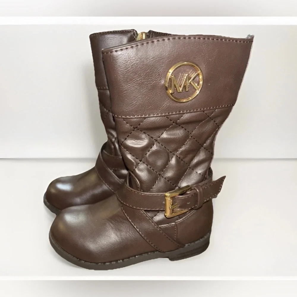 MICHAEL KORS Baby Girl Toddler Sz 5‎ Brown Faux Leather Quilted Tall KATYA BOOTS